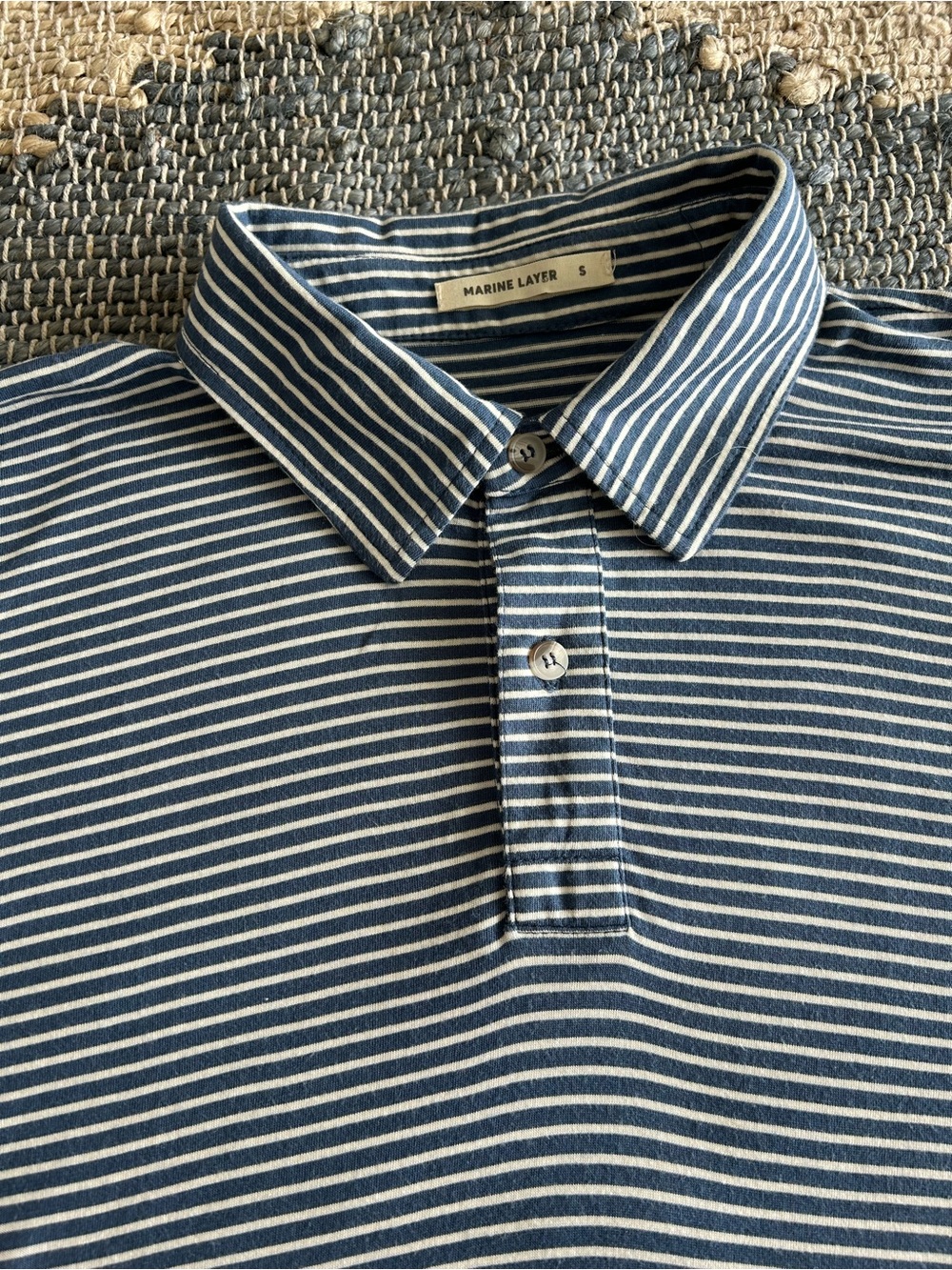 Marine Layer Striped Polo Shirt | Men’s Small | Blue & White Performance Golf Po